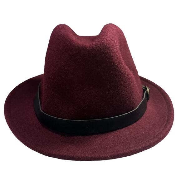 MARK Unisex Maroon 100% Wool Felt Fedora Hat - Picture 2 of 4